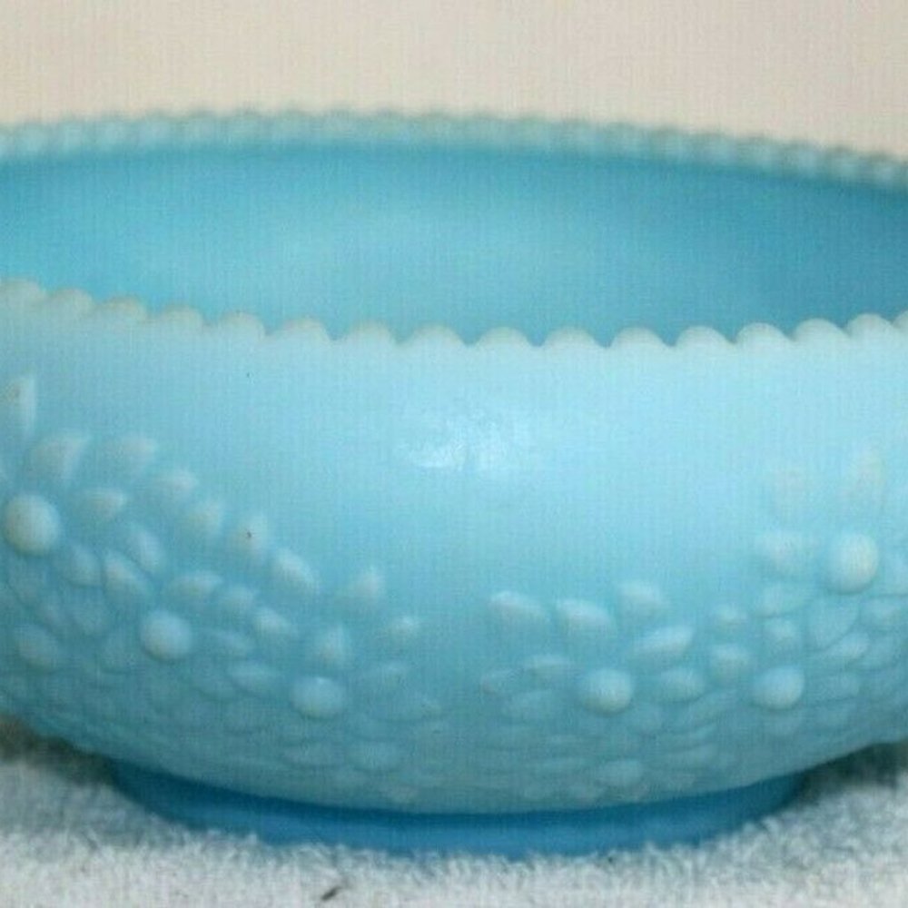 Vintage Blue Satin Fenton Candy Console Bowl